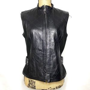 St. John Quilted Leather Zip Up Vest